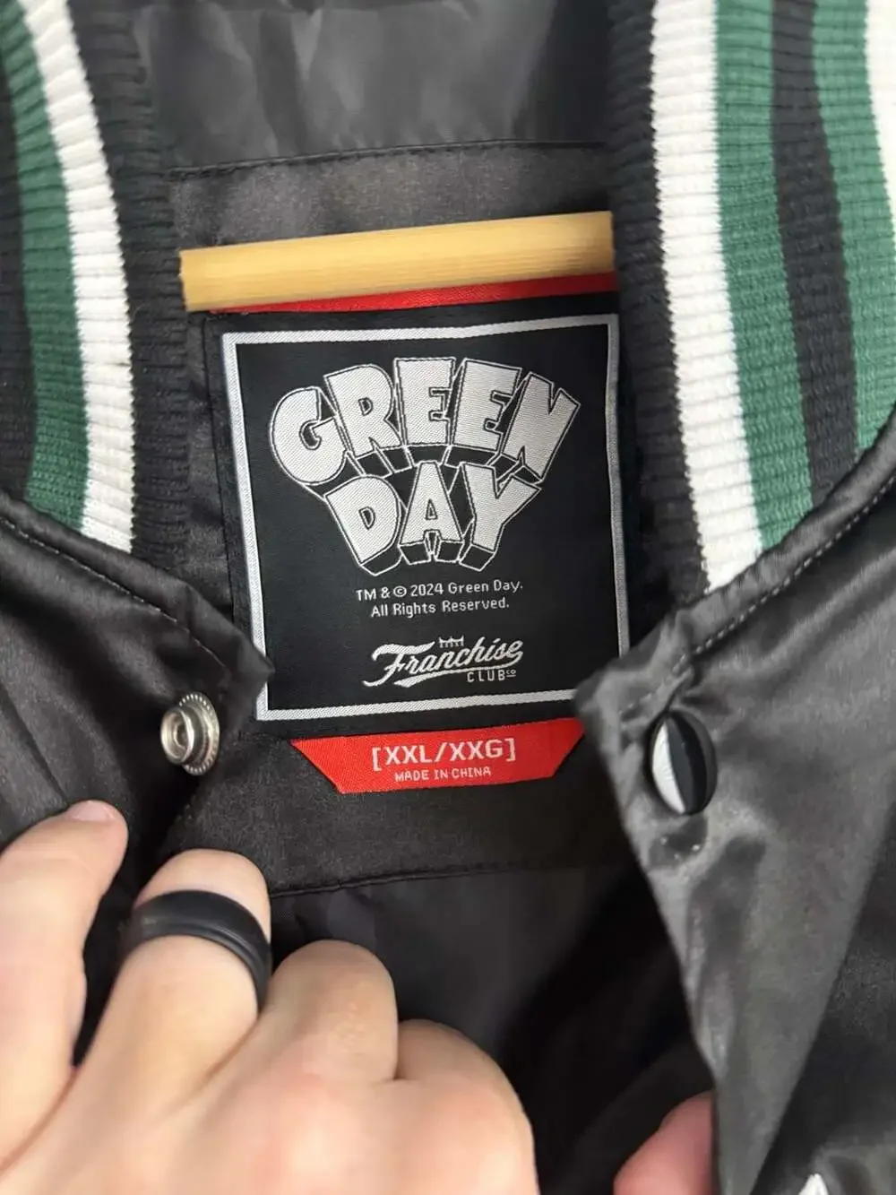 Green Day Franchise Club Satin Varsity Jacket with Lightning Logo